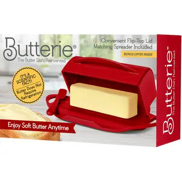 Flip-Top Butterie Butter Dish, w/ Spreader, Red