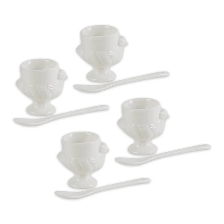 Porcelain Egg Cups & Spoons, 4 Sets