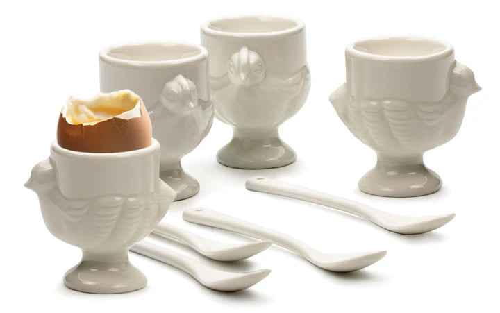 Porcelain Egg Cups & Spoons, 4 Sets