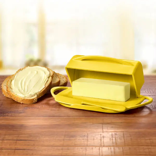 Flip-Top Butterie Butter Dish, w/ Spreader, Yellow