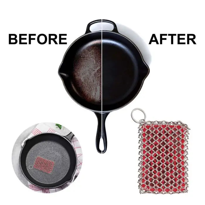 Chainmail & Silicone Cast Iron Scrubber