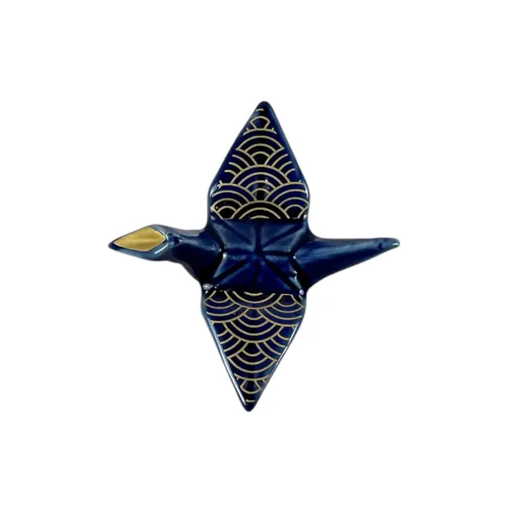 Seigaiha Navy Crane Chopstick Rest