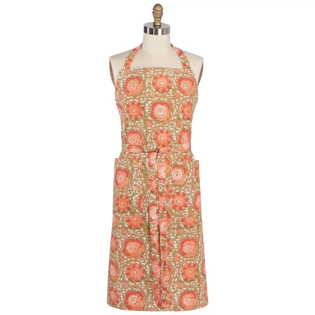 Apron Zinnia Block Print