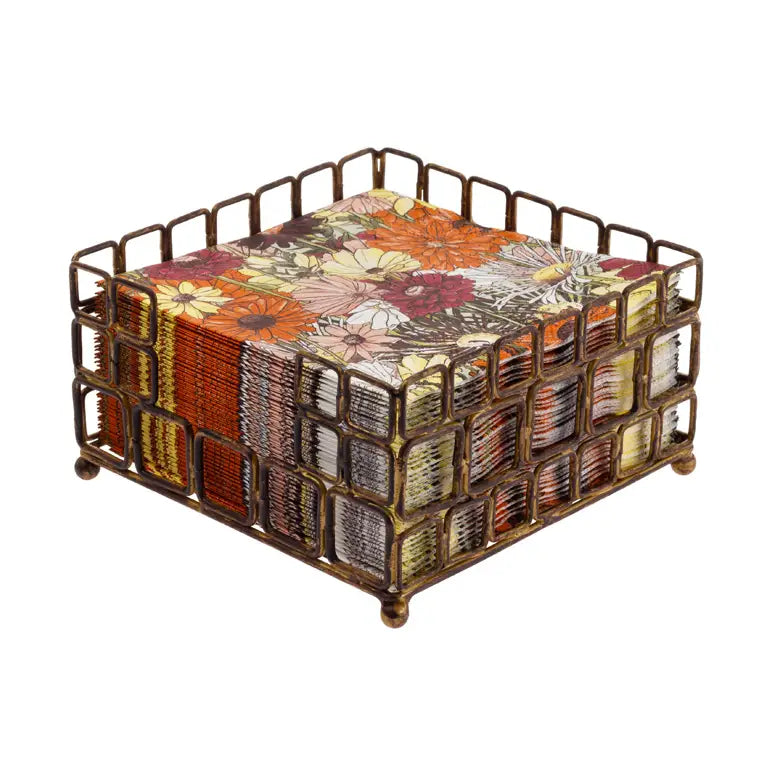 Square Links Cocktail Napkin Caddy, Aged Gold