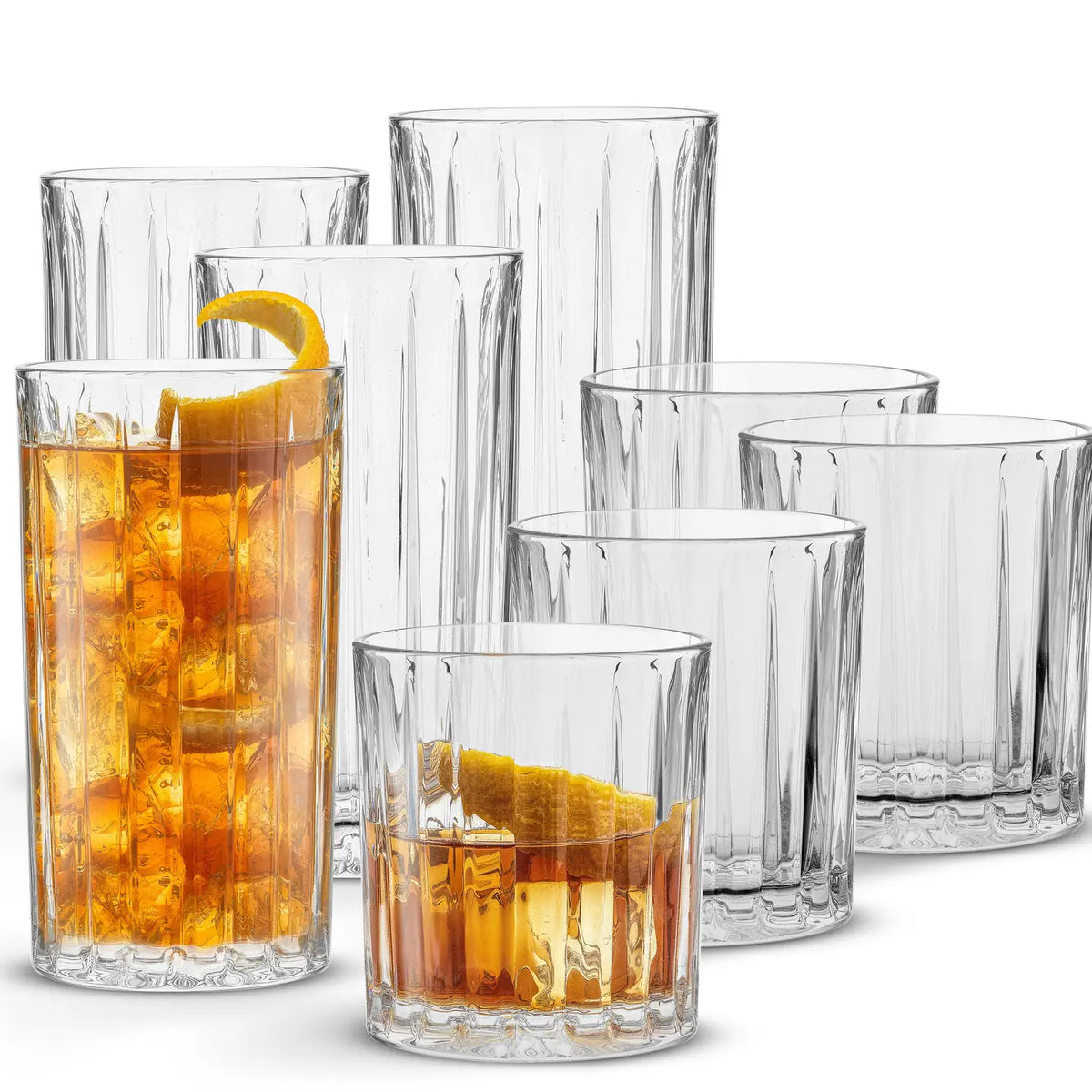 Alina 8 Piece Ribbed Glass Drinkware Set