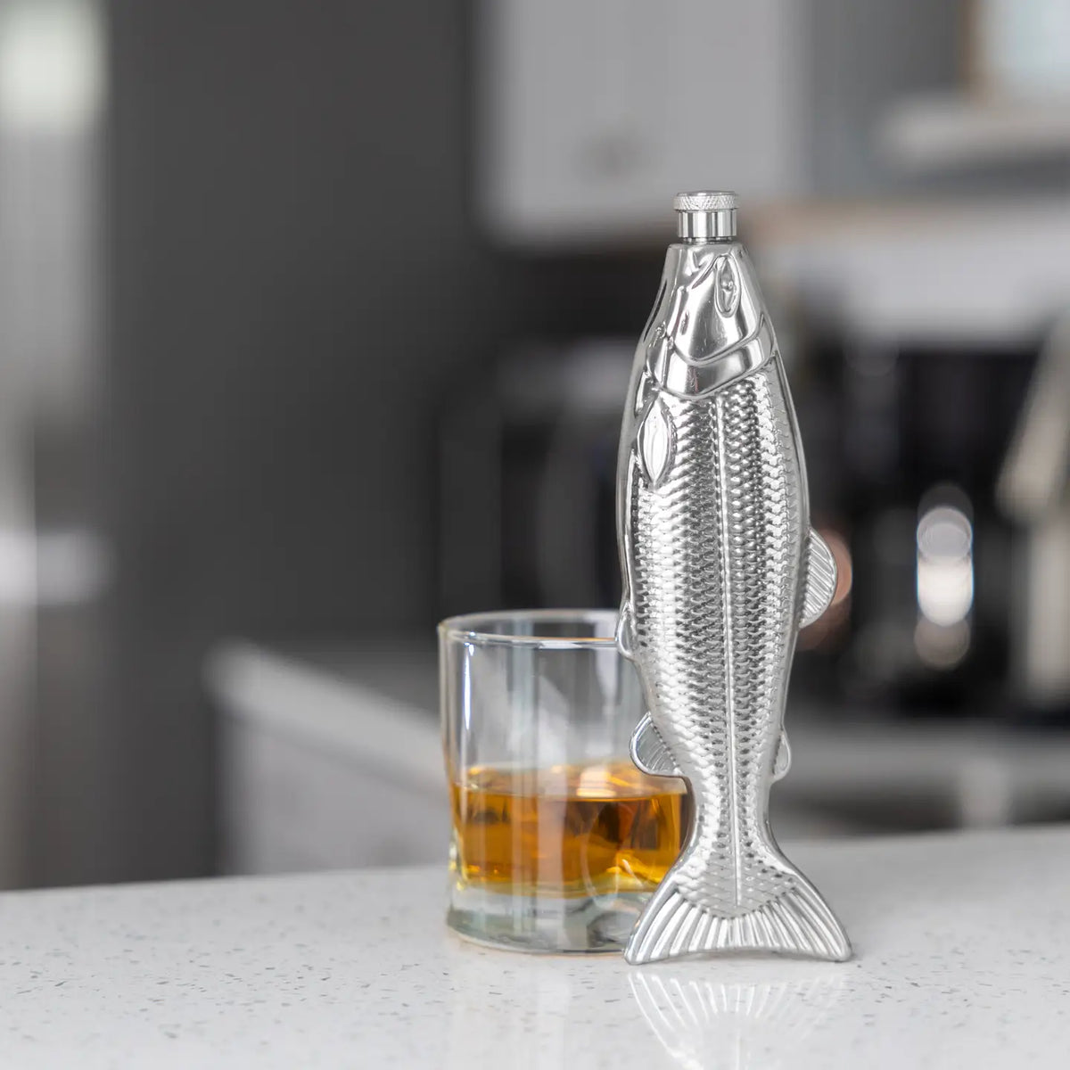 Fish Travel Flask, Stainless Steel, 4oz
