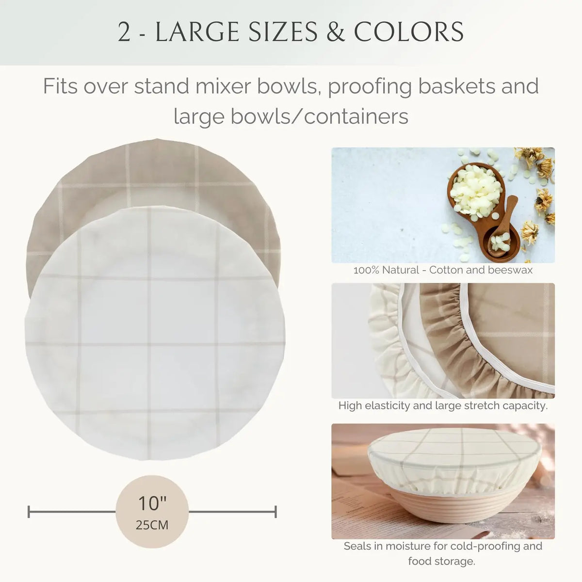 Plaid S/2 Reusable Beeswax Bowl Covers For Bread Proofing, Sourdough
