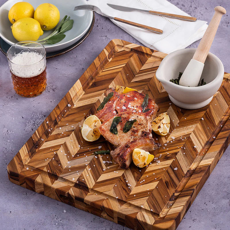 Herringbone 18x14 Cutting Board w/Hand Grip and Juice Canal