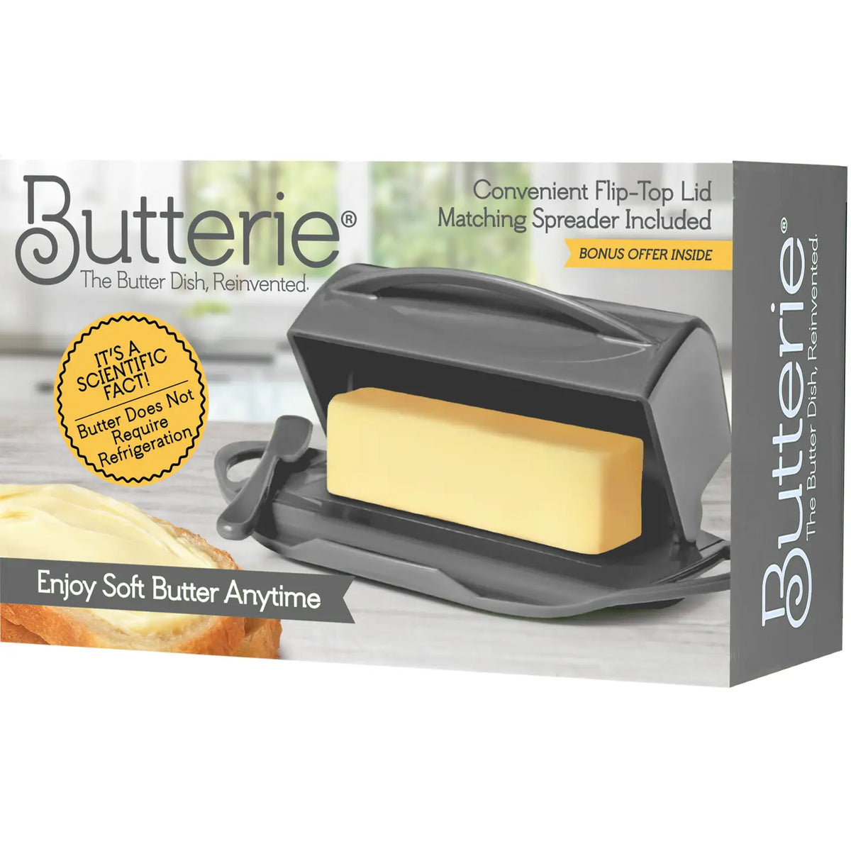 Flip-Top Butterie Butter Dish, w/ Spreader, Gray