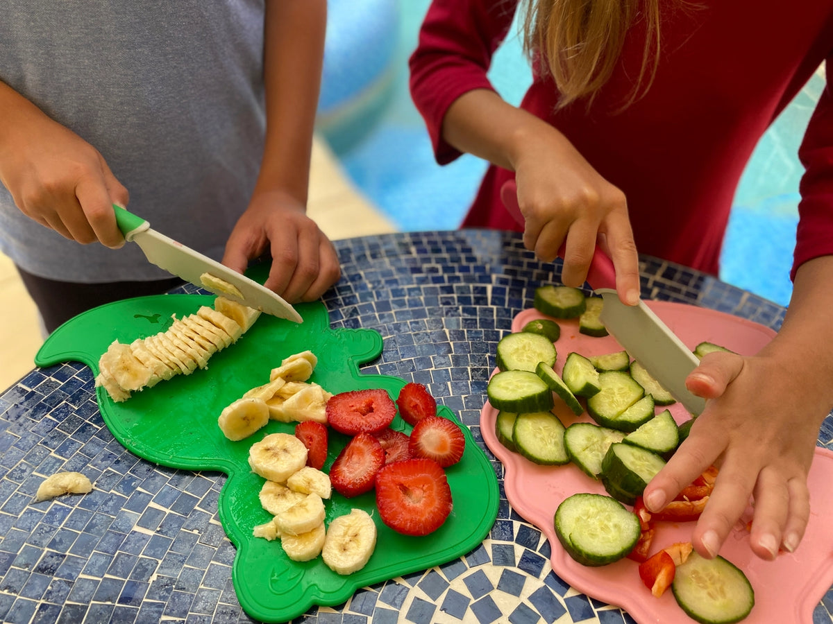 Dinosaur Cutting Board and Kid-Safe Knife Set