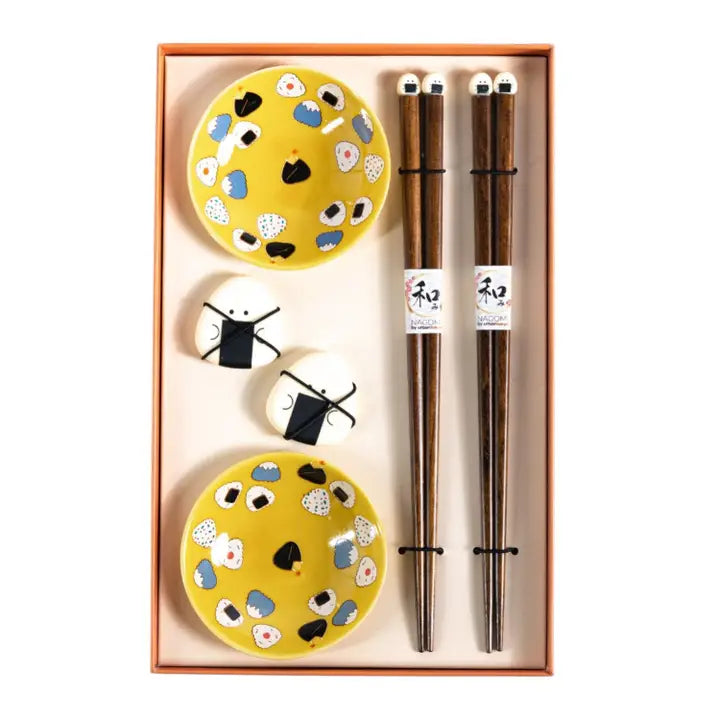 Onigiri Soy Dish, Chopsticks, and Rest 2 Set - Gift Set