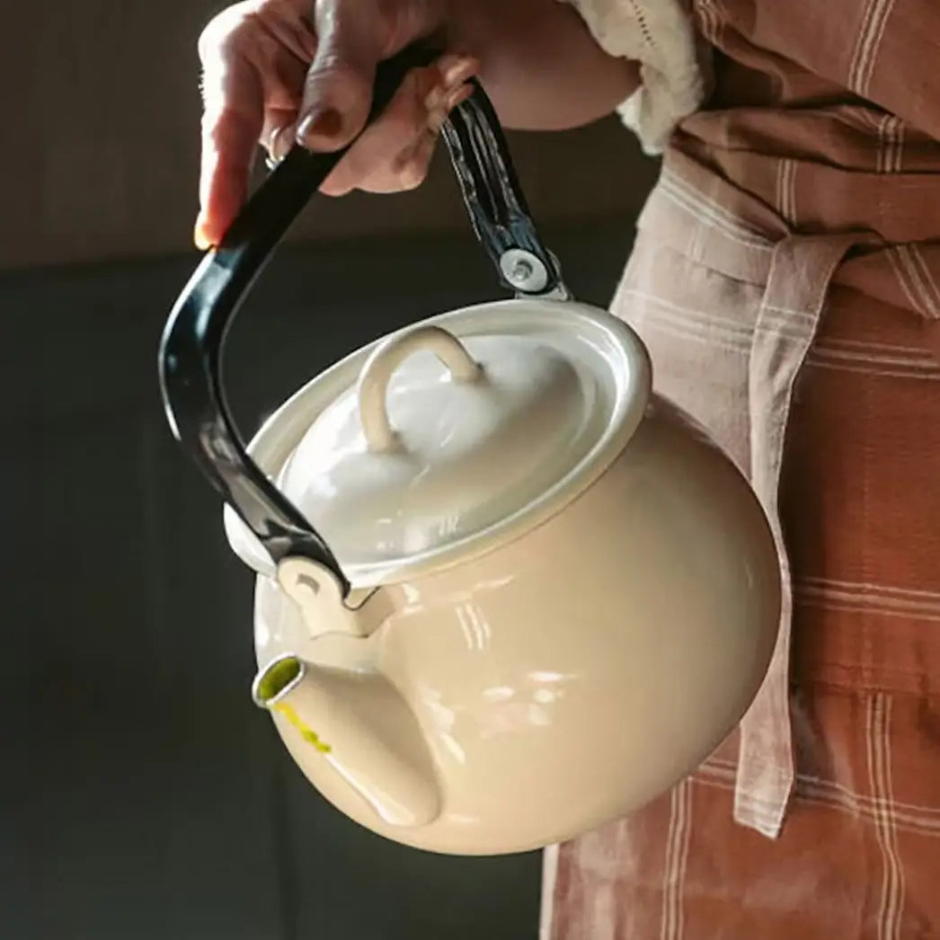 Ivory 3.7qt Vintage Enamel Kettle with Metal Handle