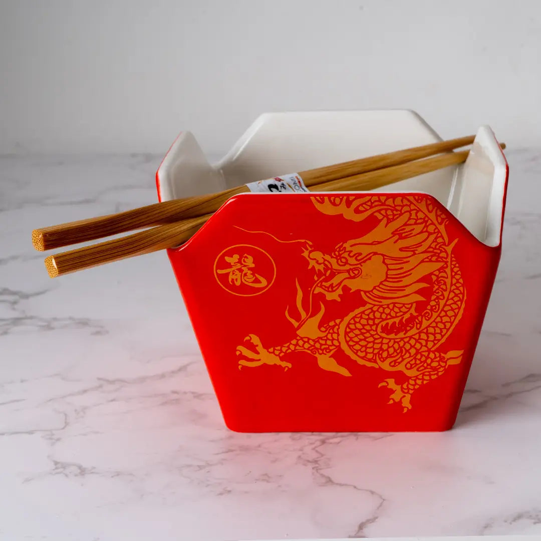 Red Dragon Takeout Box Donburi Bowl & Chopsticks Set