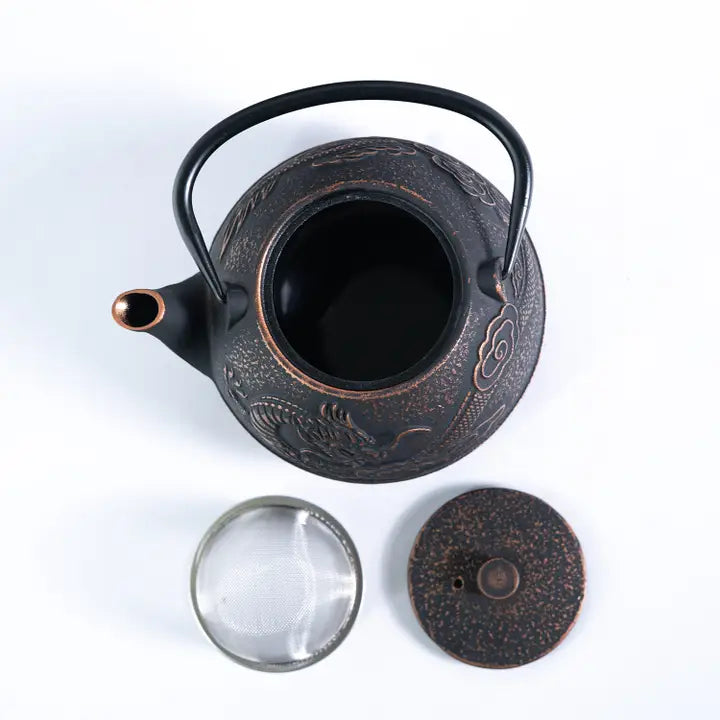 Bronze Dragon 40oz Cast Iron Tea Pot