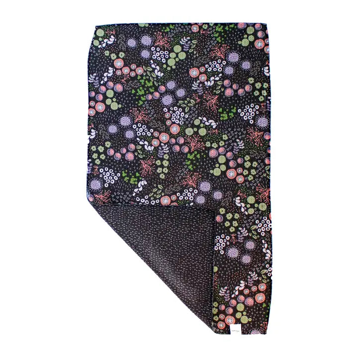 Circle Flowers Black and Coral | Two Sided Waffle Tea Towels