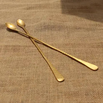 Pebbled Long Bar Spoon Brass Gold