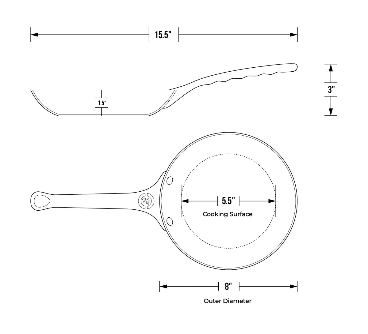 8" Frypan Mineral B Pro, Oven Safe Handle