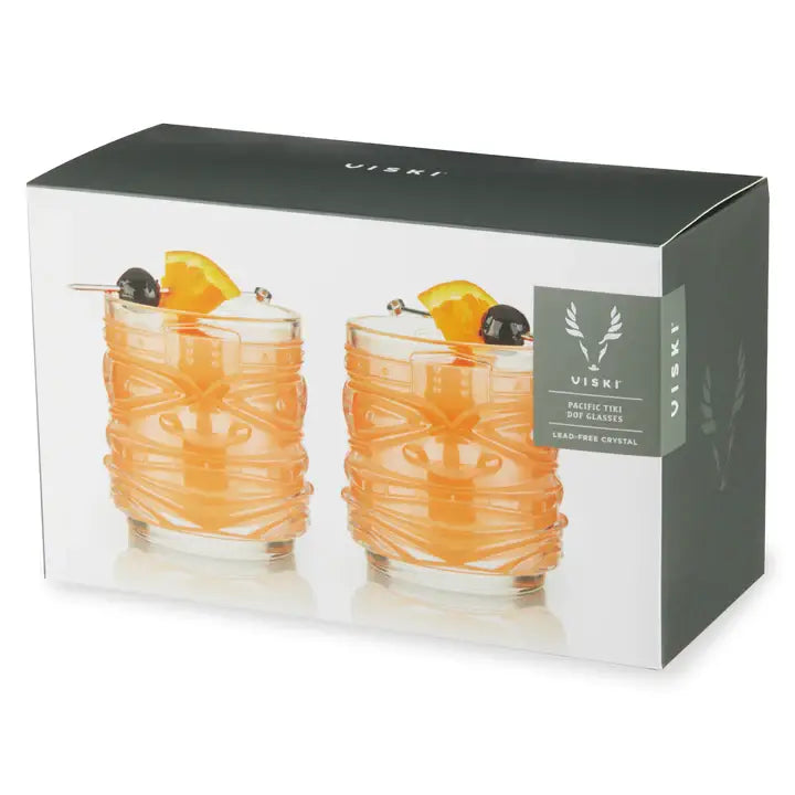 S/2 Crystal Tiki DOF Glasses Stackable