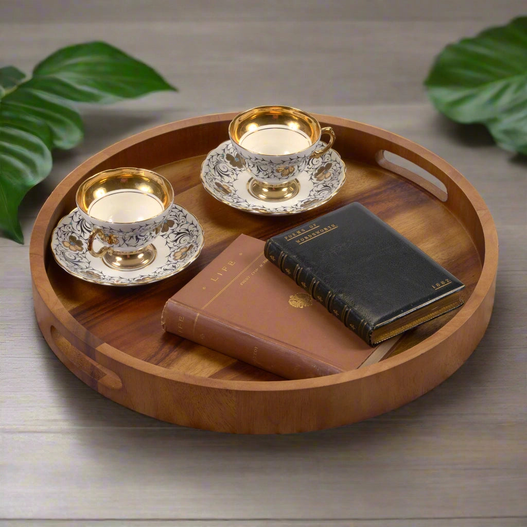 Acacia 17” Round Tray Solid Bottom