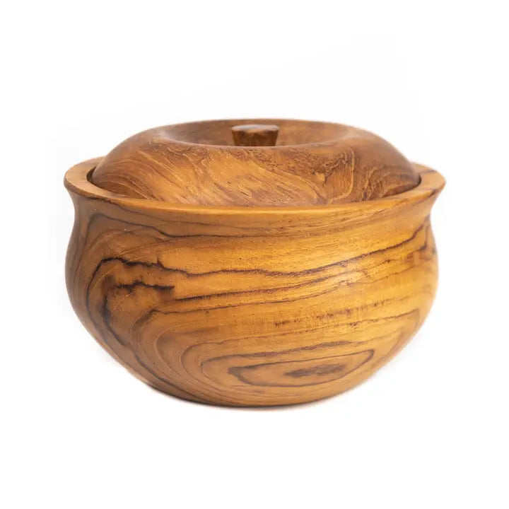 Ripple Teak 5.9" Wood Bowl w/ Lid