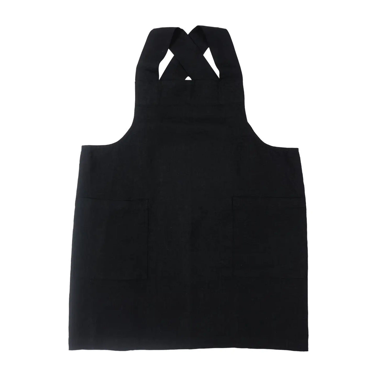 Black Stone Washed Linen Cross Back Smock Apron