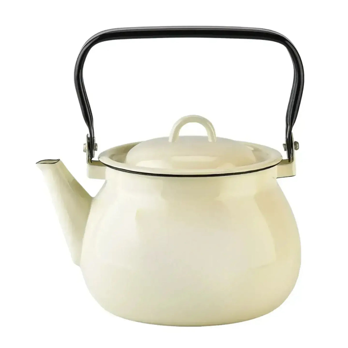 Ivory 3.7qt Vintage Enamel Kettle with Metal Handle