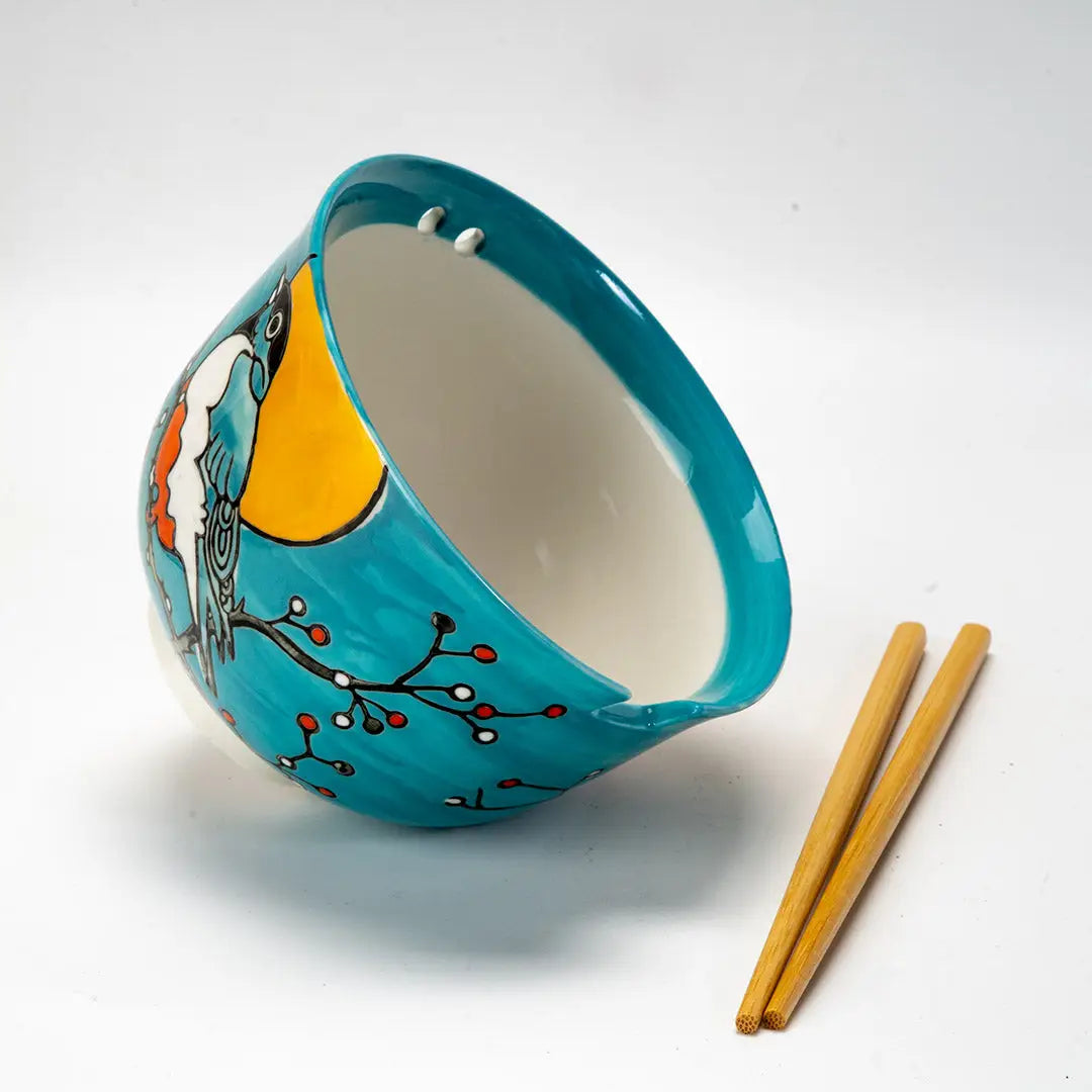 Teal Robin Donburi Bowl & Chopsticks Set