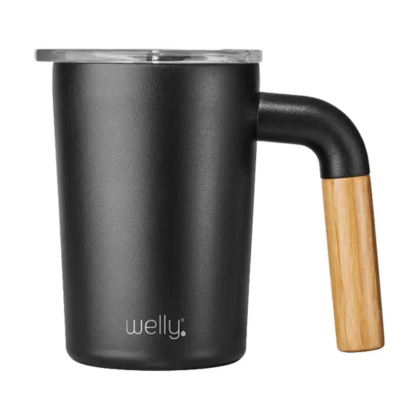 Black, 12oz Camp Cup Insulated, Bamboo Handle