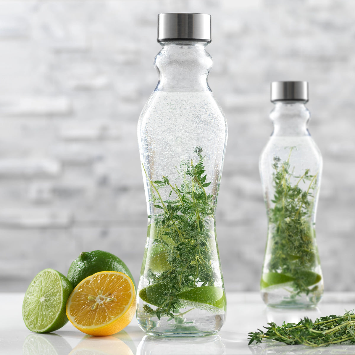 Spring Glass Water Bottle w/ Stainless Cap, Single