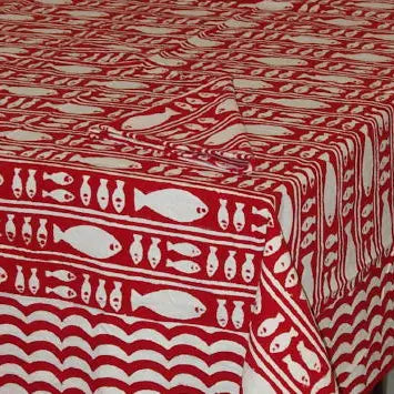 60x60 Striped Fish Red Tablecloth