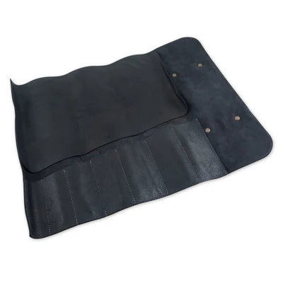 Vintage Leather Knife Roll, Black, 7 Pocket