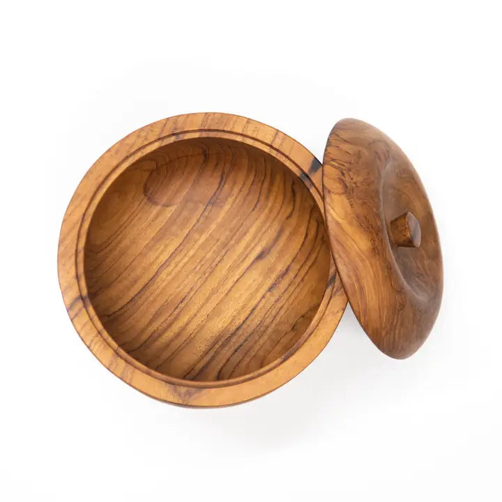 Ripple Teak 5.9" Wood Bowl w/ Lid