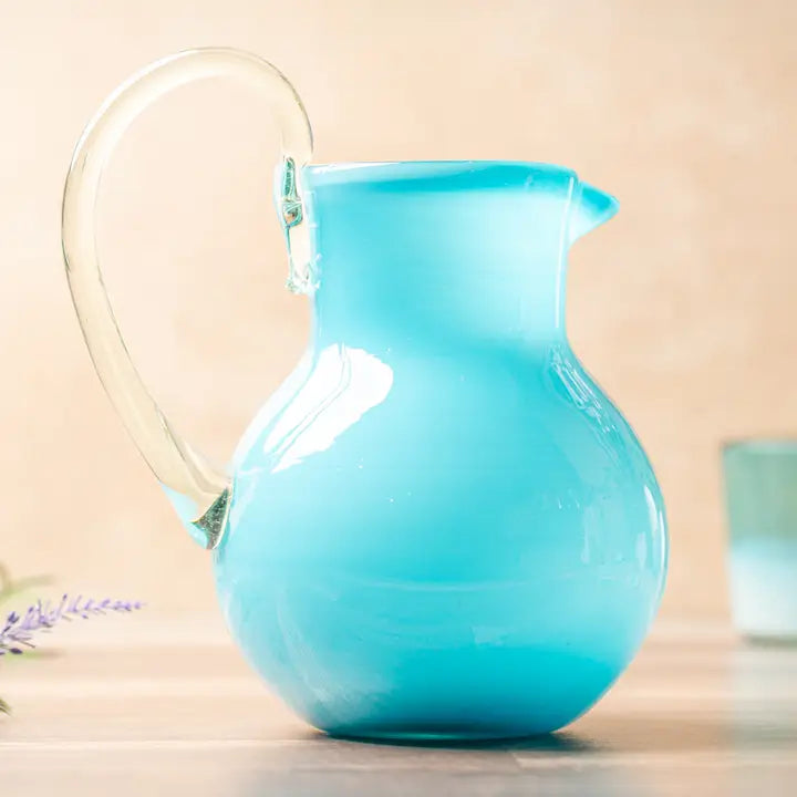 Pitcher Handblown Glass Aqua