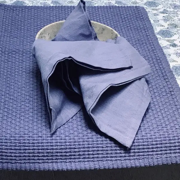 French Blue Solid Woven Homespun Napkin