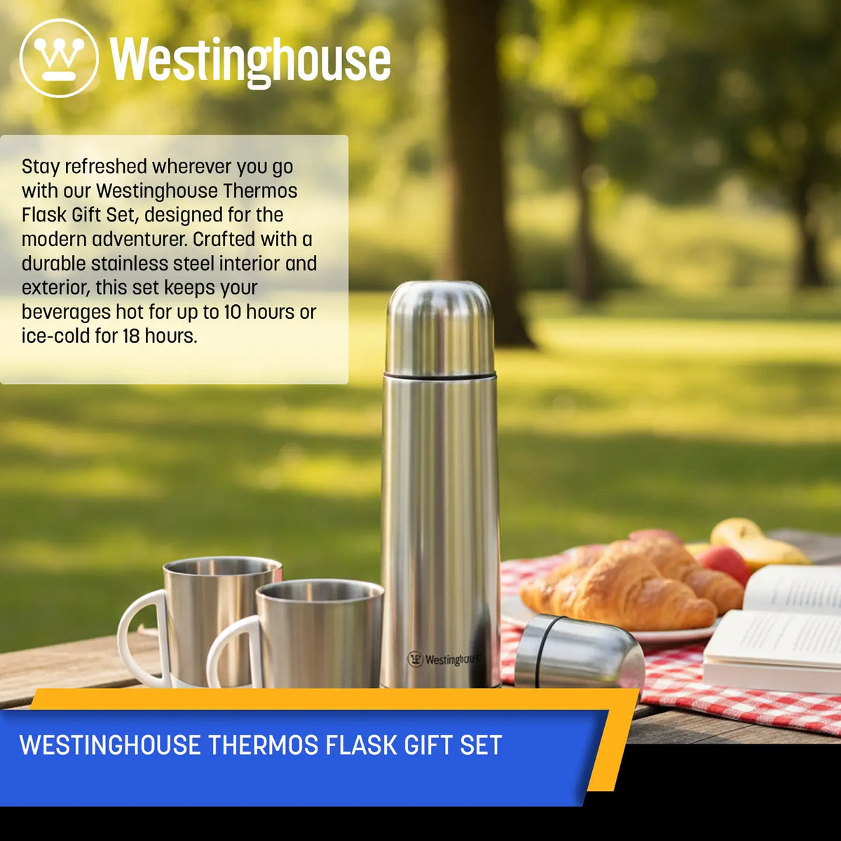 Insulated Flask w/ 2 Cups, Gift Set, White