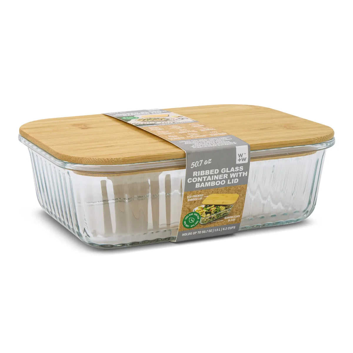 Ribbed Rectangle Glass Container 50.7oz