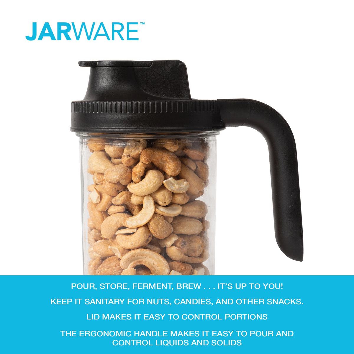 Jarware Black Spout Lid, Handle, Wide Mouth