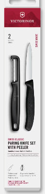 S/2 Peeler & Paring 3.25" Knives, Black