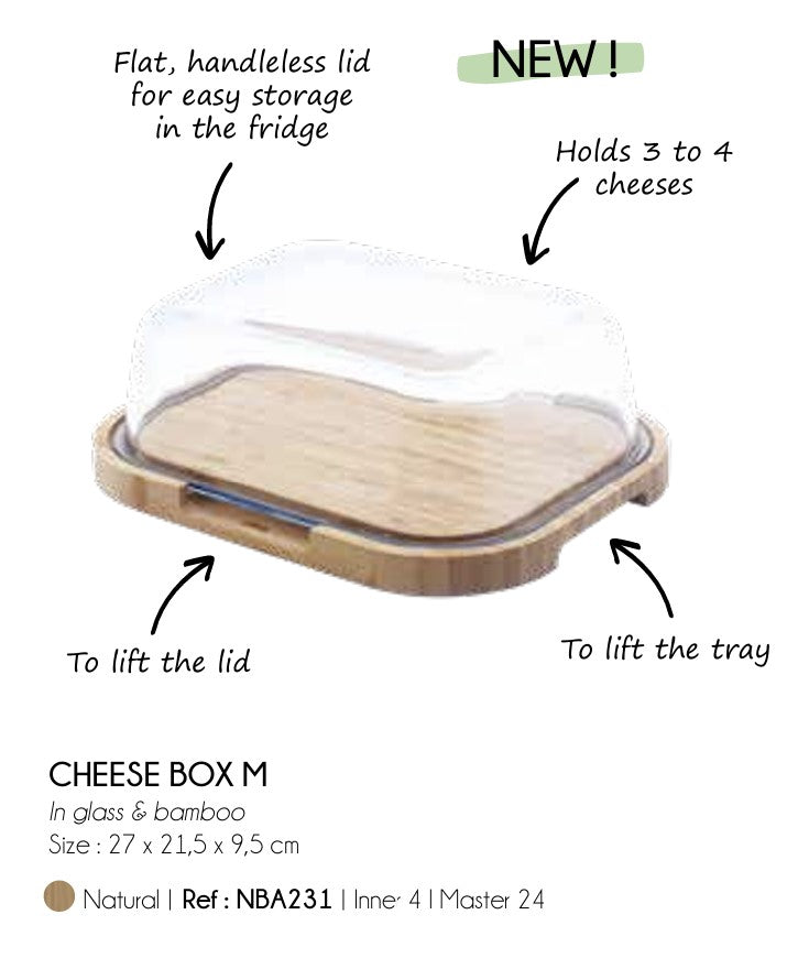 Cheese Box, Bamboo Board & Glass Lid