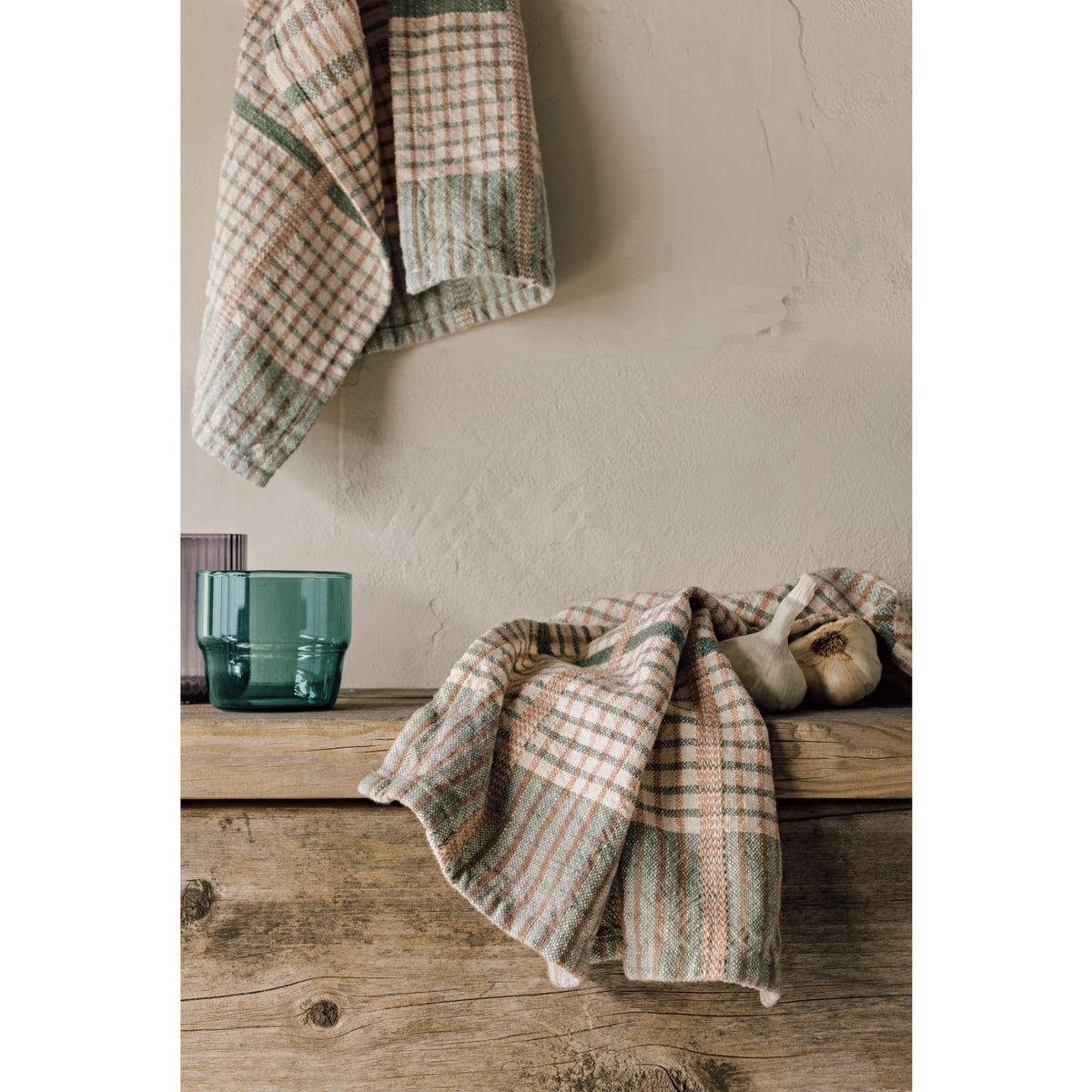 S/2 Finley Check Cotton Dishtowels, Willow