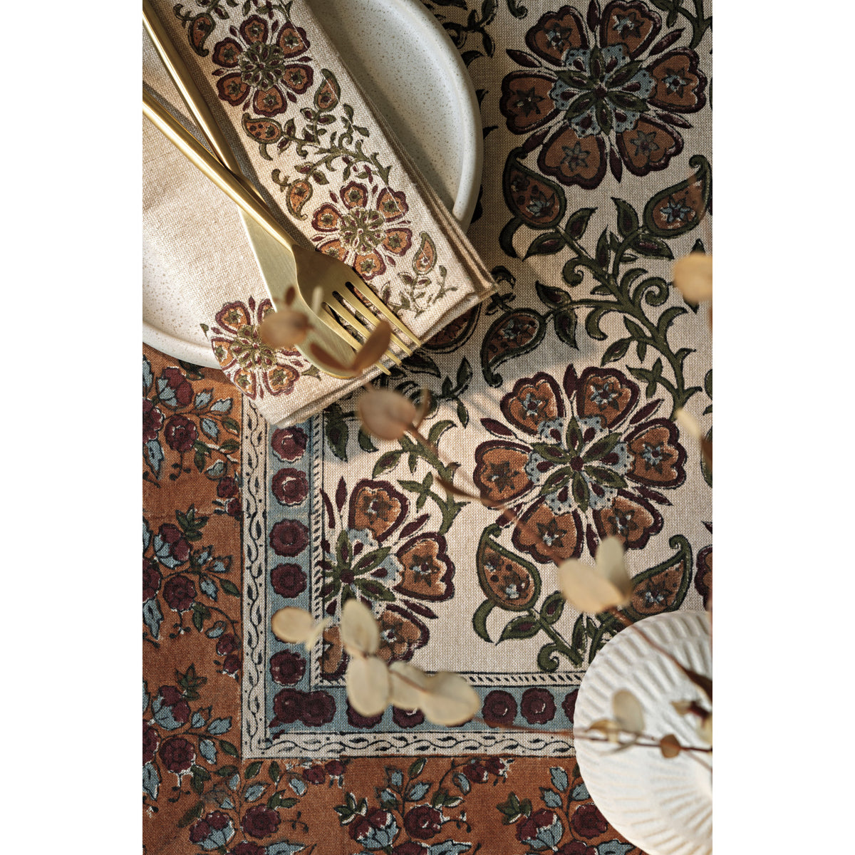 60x90 Elysian Block Print Tablecloth