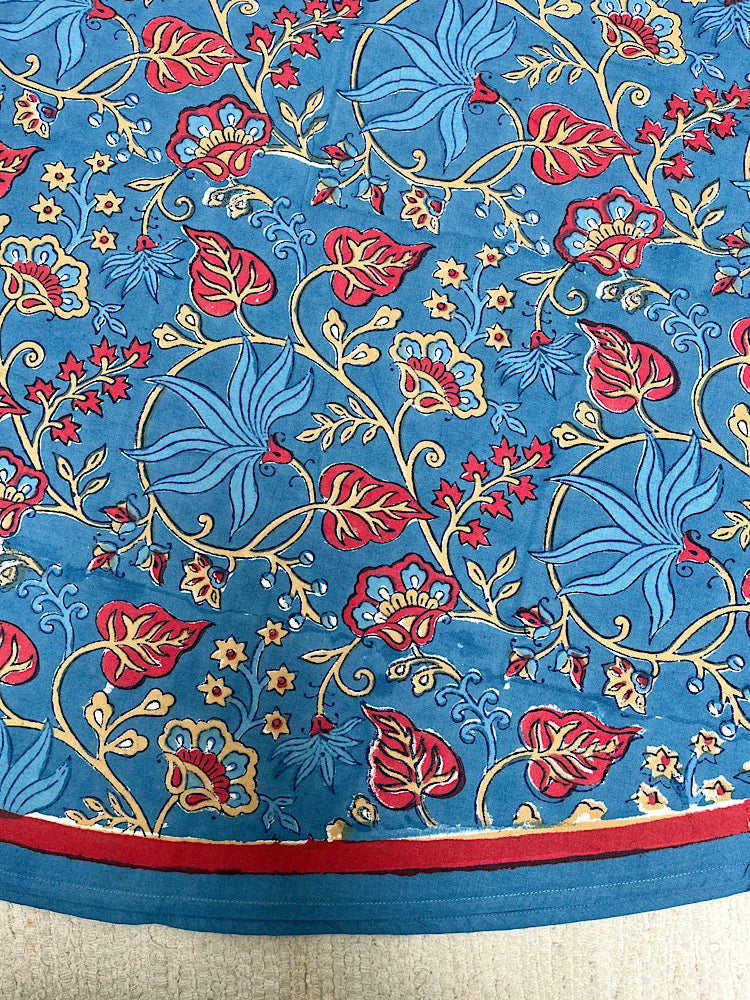 85" Round Blue Indo Fleur Tablecloth