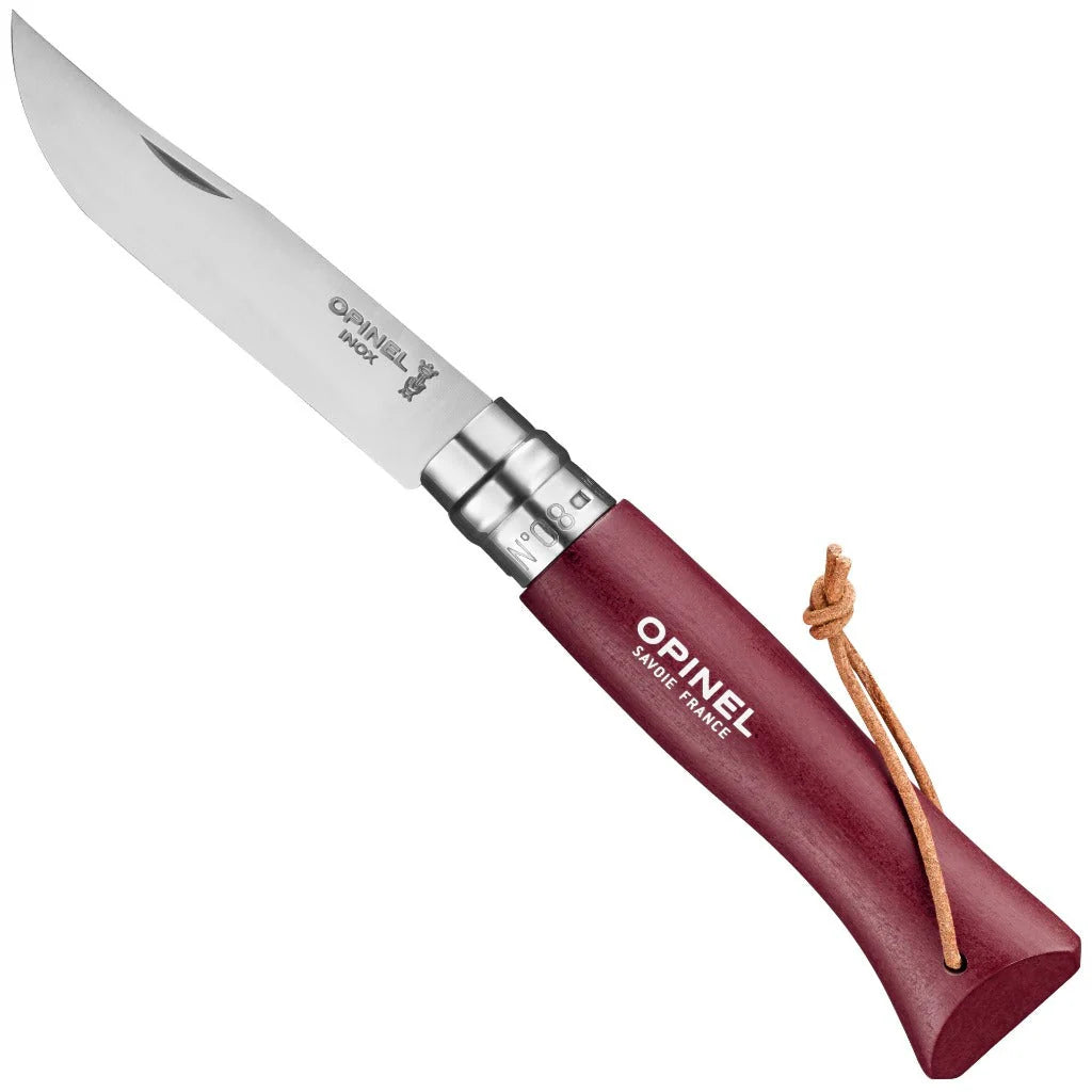 No.08 Colorama Stainless Steel Folding Knife, Lanyard, Burgundy (Garnet)