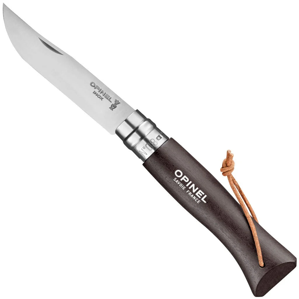 No.08 Colorama Stainless Steel Folding Knife, Lanyard, Dark Brown