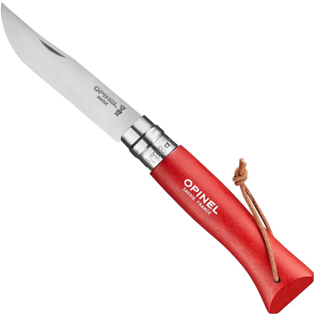 No.08 Colorama Stainless Steel Folding Knife, Lanyard, Red
