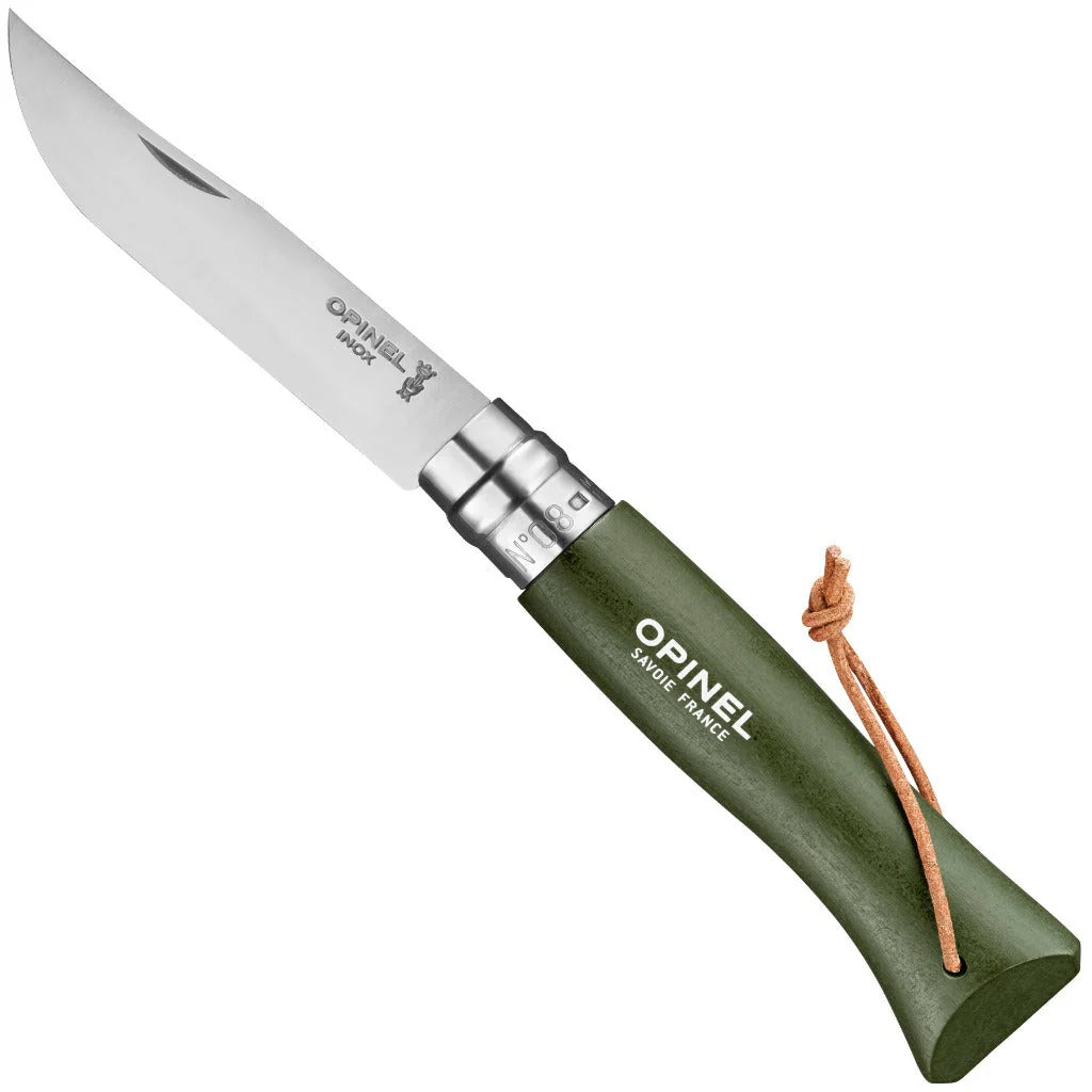 No.08 Colorama Stainless Steel Folding Knife, Lanyard, Khaki (Forest Green)