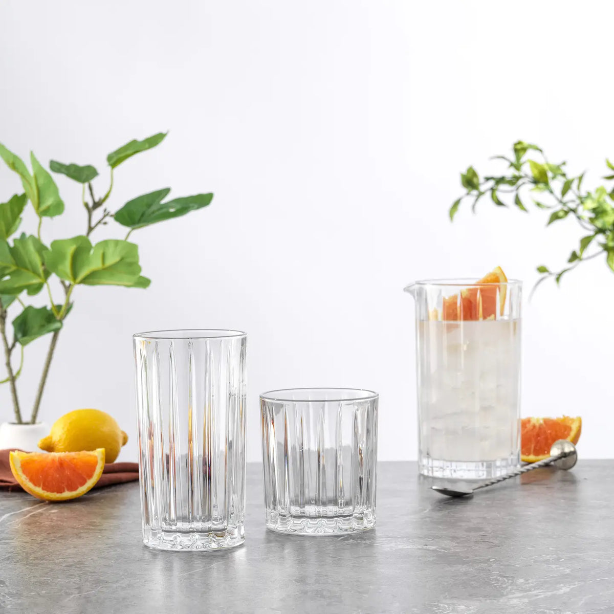 Alina 8 Piece Ribbed Glass Drinkware Set