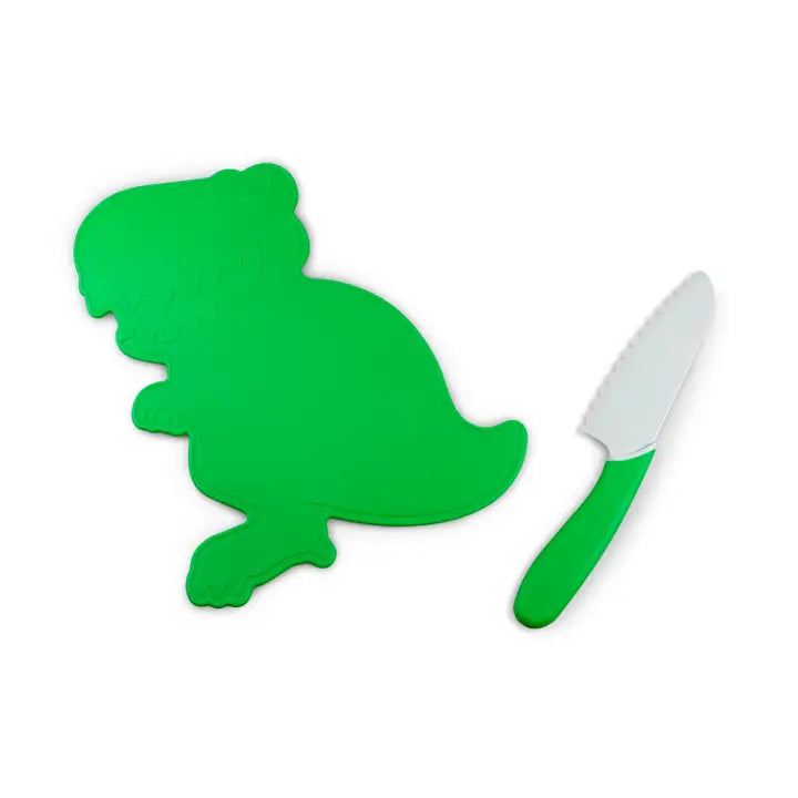 Dinosaur Cutting Board and Kid-Safe Knife Set