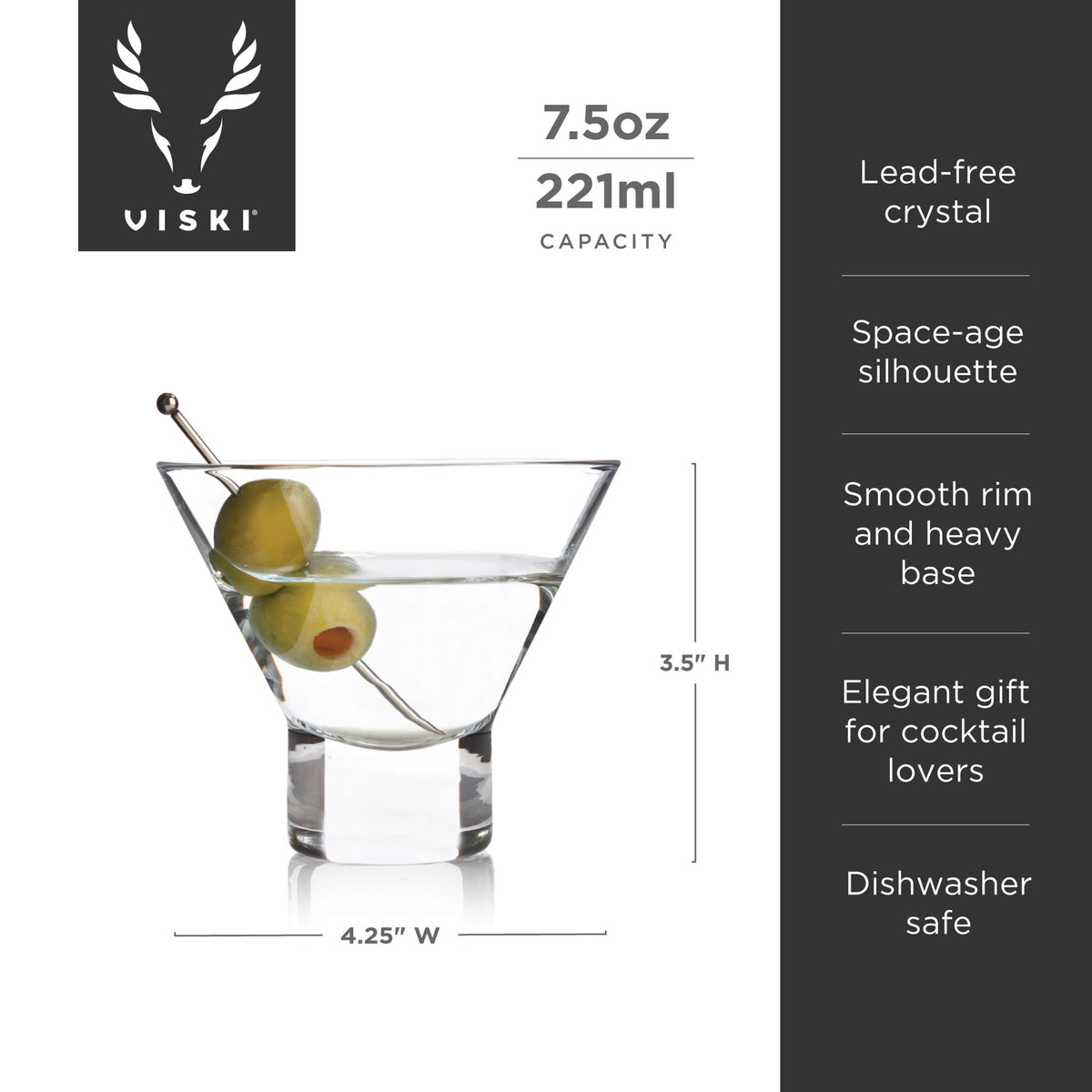 S/2 Heavy Base Crystal Martini Glasses
