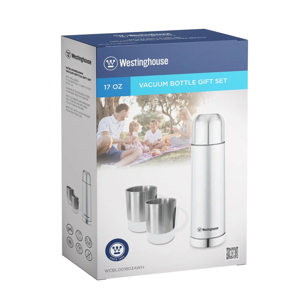 Insulated Flask w/ 2 Cups, Gift Set, White
